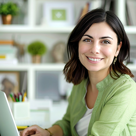 Woman smiling while learning online